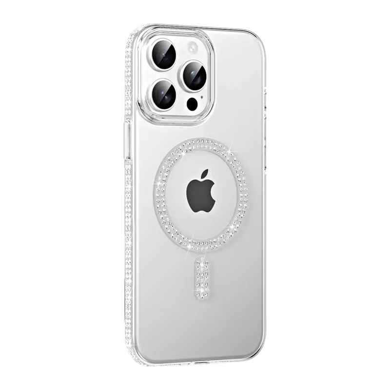 iPhone 15 Pro Move Taşlı Magsafe Kapak - Natural Grey