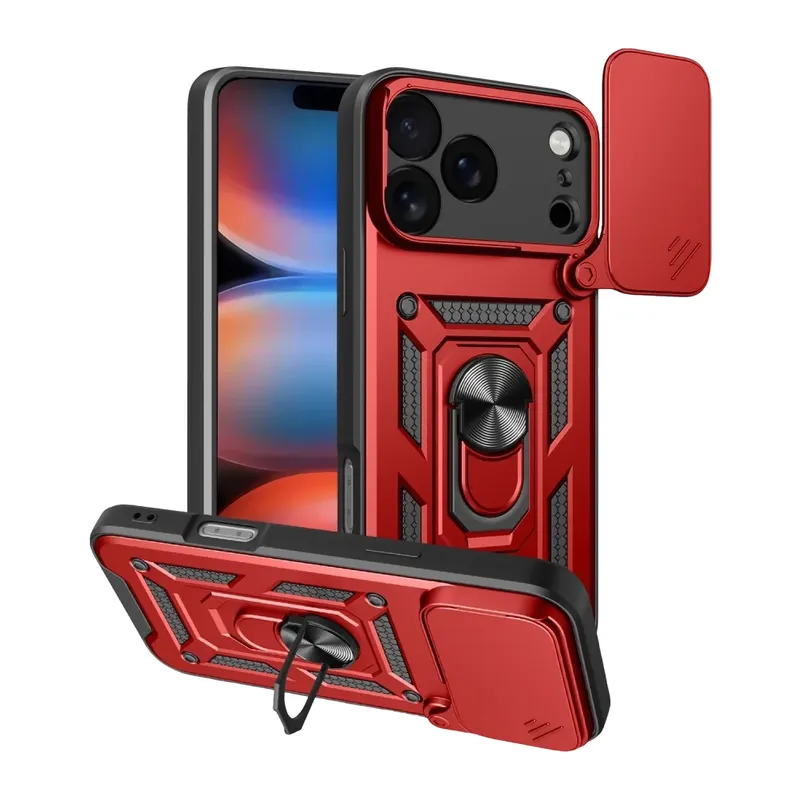 iPhone 17 Pro Pars Lens Yüzüklü Silikon - Kırmızı