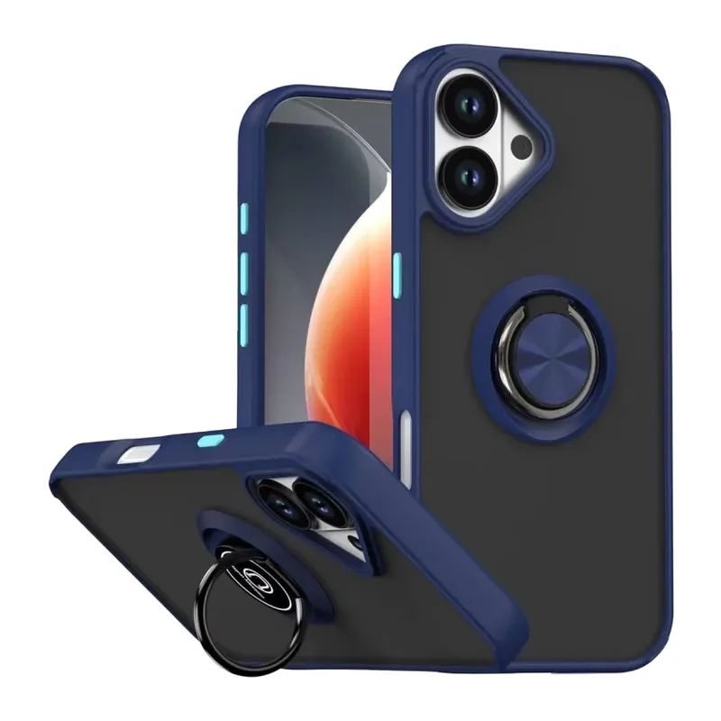 iPhone 17 Montreal Yüzüklü Silikon Kapak - Lacivert