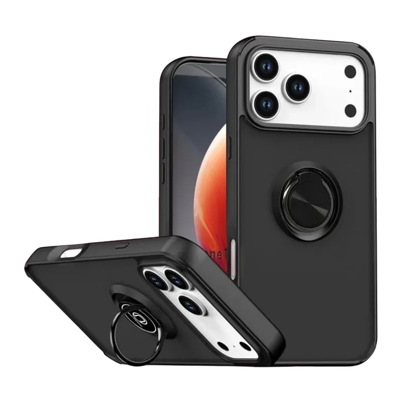 iPhone 17 Pro Montreal Yüzüklü Silikon Kapak - Siyah