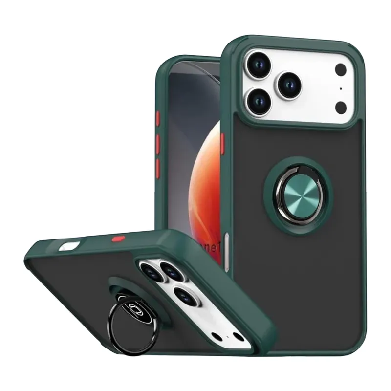 iPhone 17 Pro Montreal Yüzüklü Silikon Kapak - Yeşil