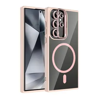 Samsung Galaxy S25 Ultra Remim Lensli Magsafe Standlı Kapak - Pembe