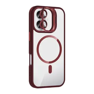 iPhone 17 Remim Lensli Magsafe Standlı Kapak - Bordo
