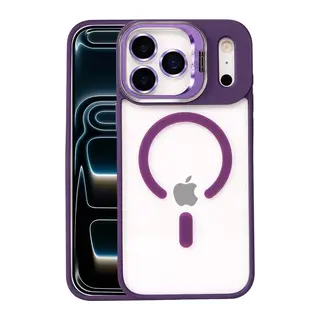 iPhone 17 Pro Max Remim Lensli Magsafe Standlı Kapak - Derin Mor