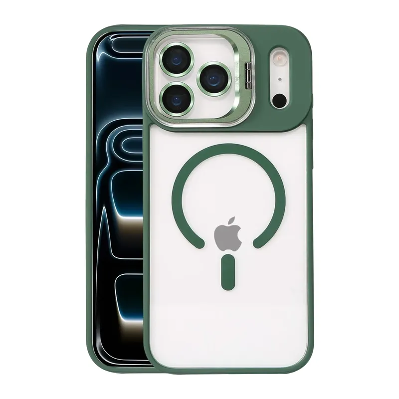 iPhone 17 Pro Max Remim Lensli Magsafe Standlı Kapak - Koyu Yeşil