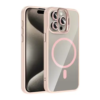 iPhone 14 Pro Max Remim Lensli Magsafe Standlı Kapak - Pembe