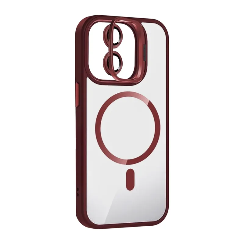 iPhone 11 Remim Lensli Magsafe Standlı Kapak - Bordo