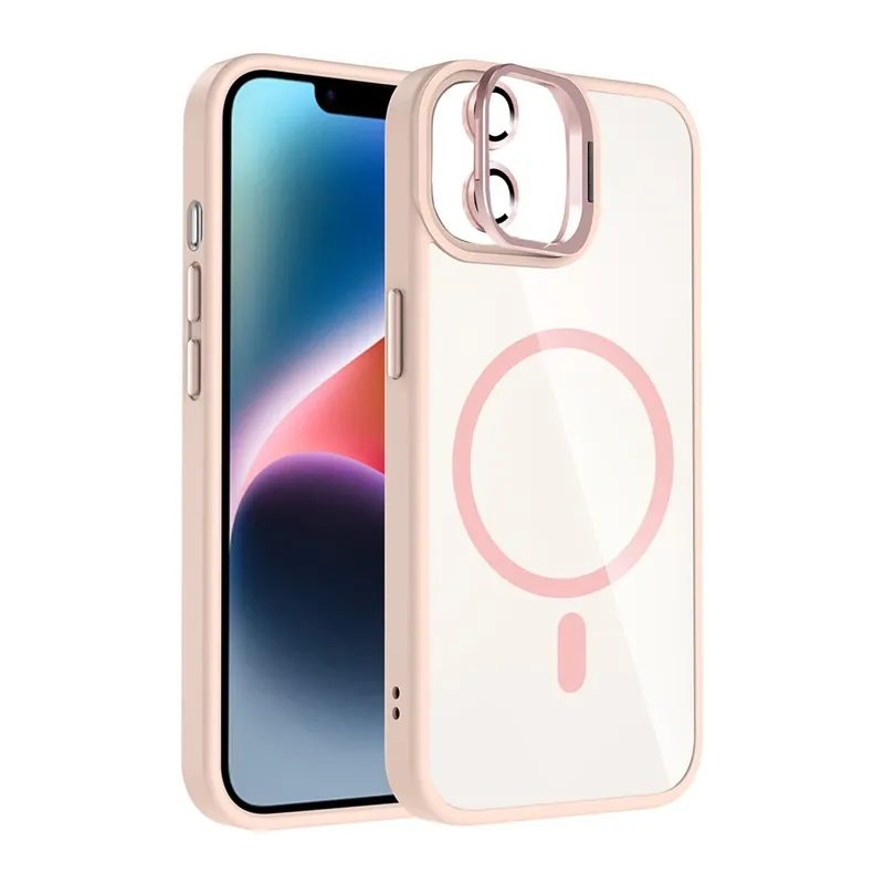 iPhone 11 Remim Lensli Magsafe Standlı Kapak - Pembe