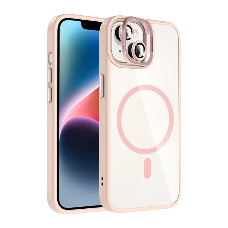 iPhone 13 Remim Lensli Magsafe Standlı Kapak - Pembe