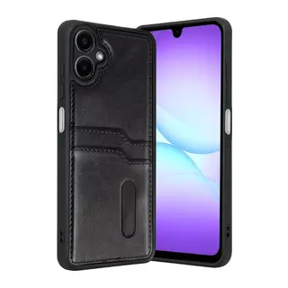 Samsung Galaxy A07 4G Sara Kartvizitli Deri Kılıf - Siyah