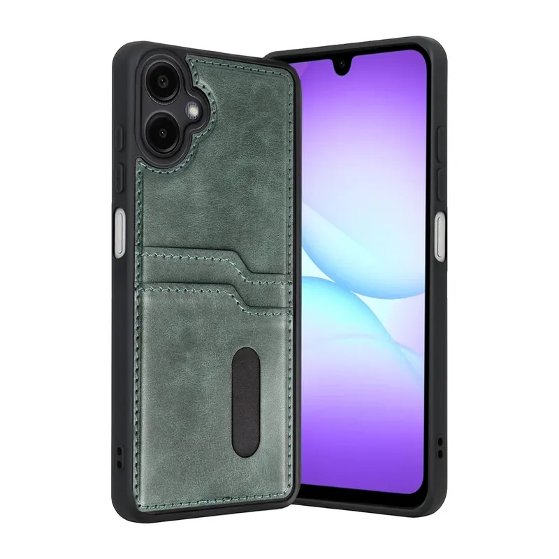Samsung Galaxy A07 4G Sara Kartvizitli Deri Kılıf - Yeşil