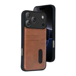 iPhone 17 Pro Sara Kartvizitli Deri Kılıf - Taba