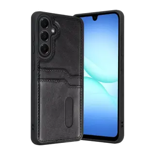 Samsung Galaxy A17 5G Sara Kartvizitli Deri Kılıf - Siyah