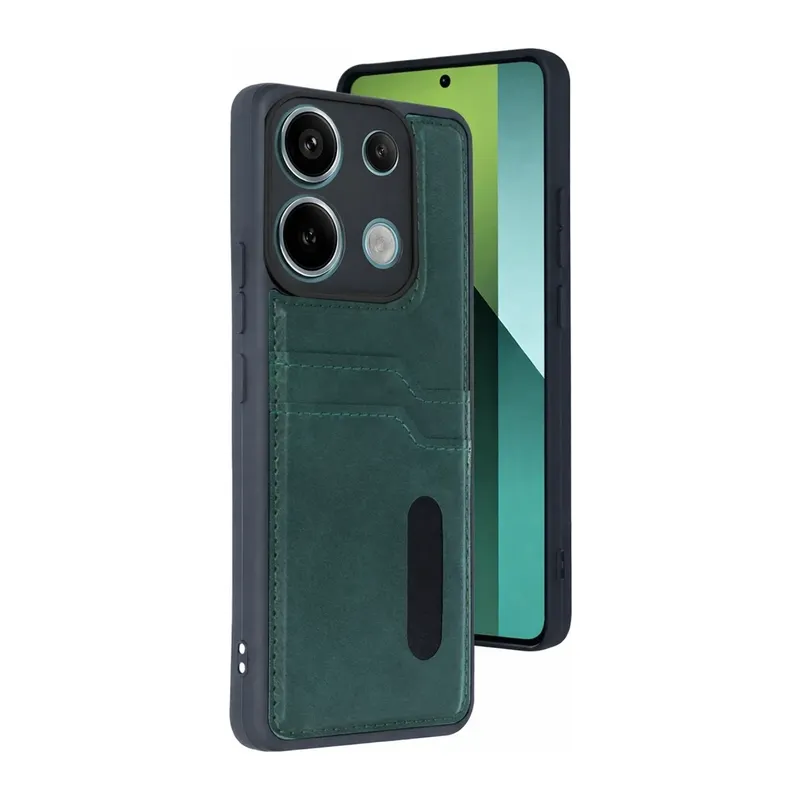 Redmi 15C 4G Sara Kartvizitli Deri Kılıf - Yeşil