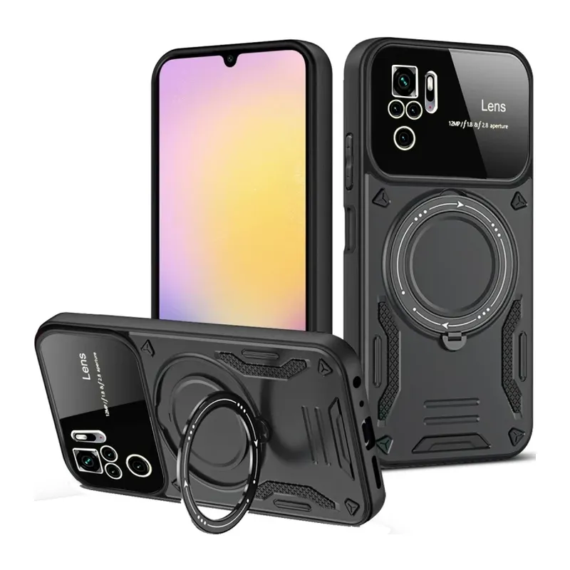 Redmi Note 10S Kılıf Joy Lens Standlı Kapak - Siyah