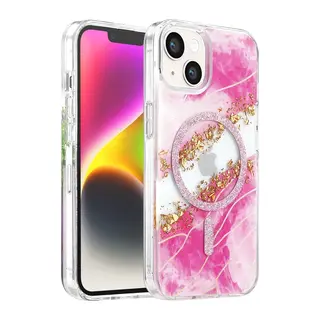 iPhone 14 Lotus Simli Magsafe Kapak - Pembe
