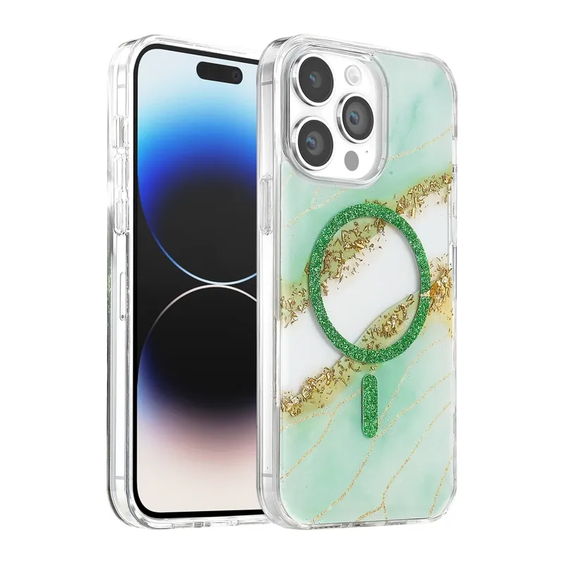 iPhone 14 Pro Max Lotus Simli Magsafe Kapak - Yeşil