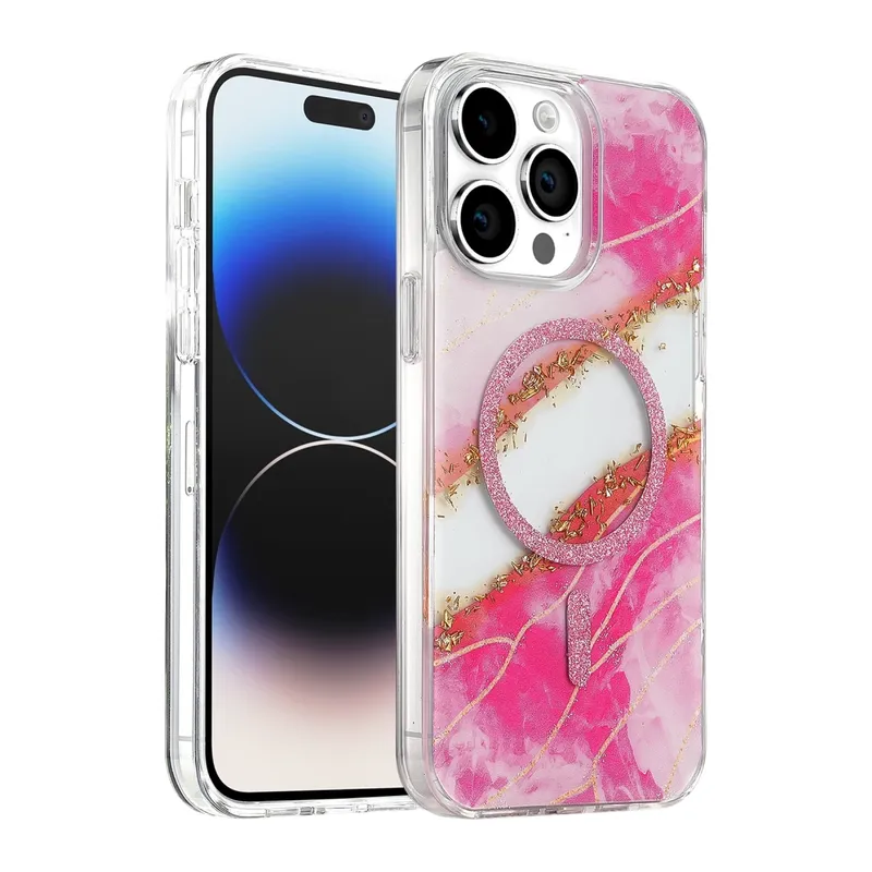iPhone 15 Pro Max Lotus Simli Magsafe Kapak - Pembe