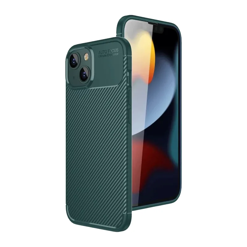 iPhone 15 Kılıf Auto Focus Karbon Kapak - Yeşil