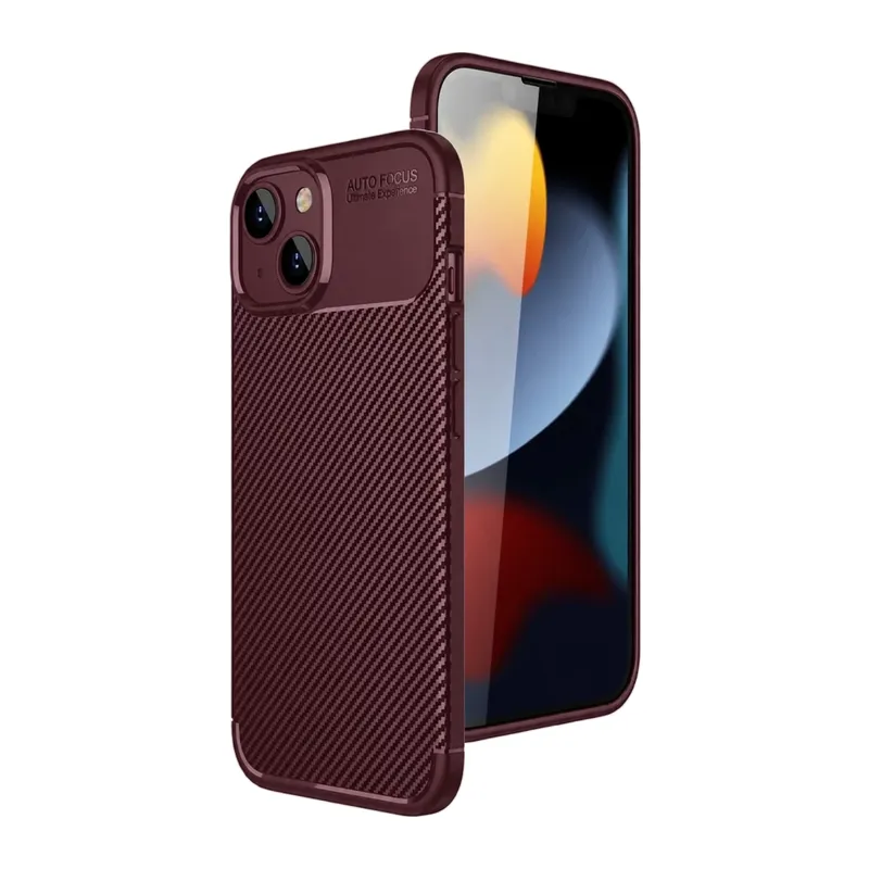 iPhone 15 Kılıf Auto Focus Karbon Kapak - Bordo
