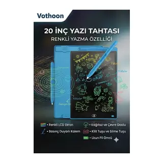 20 Inc Renkli Lcd Grafik Dijital Kalemli Çizim Tableti Yazı Tahta Not Yazma Eğitim Tableti Mavi