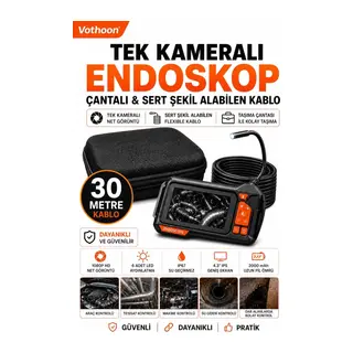 Ekranlı Tek Kameralı 30 Mt Sert Kablo Yılan Endoskop Kamera 8 Mm 4.3 Inc