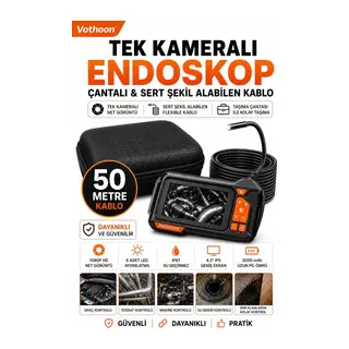 Ekranlı Tek Kameralı 50 Mt Sert Kablo Yılan Endoskop Kamera 8 Mm 4.3 Inc