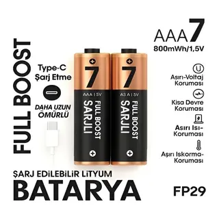 Type-c Şarjlı 800mwh 1.5v Şarj Edilebilir 2’li Aaa İnce Pil - Lityum Iyon Batarya