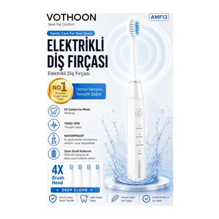 Şarjlı Diş Fırçası 15000 Vpm Titreşim Gücü, 500mah Batarya, 5 Temizlik Modu Beyaz