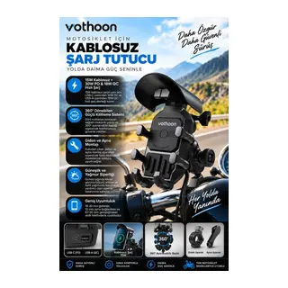 Şarjlı Motosiklet Telefon Tutucu Güneş Ve Yağmur Korumalı 15w Kablosuz 360° Döner Gidon Ve Ayna Bağlantılı