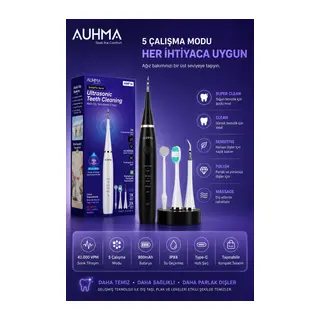 Ultrasonic Şarjlı Elektrikli Akıllı Diş Temizleme Cihazı Beyazlatıcı 5 Mod 3+1 Başlık, Ipx8 Su Geçirmez Siyah