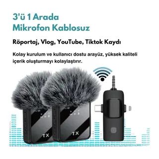 F11 Yüksek Kalite Profesyonel 3 In 1 Kablosuz Taşınabilir Yaka Mikrofonu Tüylü
