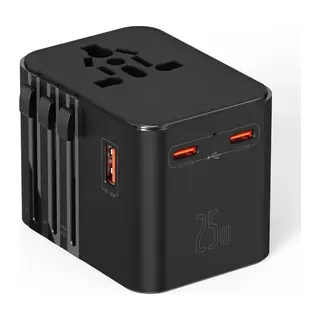 25w Evrensel Seyahat Adaptörü, Eu/us/uk/au Priz Dönüştürücü, 1x Usb, 2x Type-c Hızlı Şarj