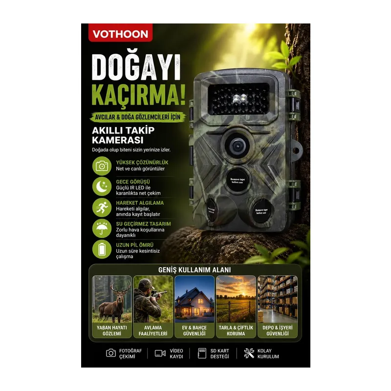 Fotokapan Kamera 3 Sensör 16mp Full Hd 1080p Gece Görüşlü 2 Inç Lcd Ekran