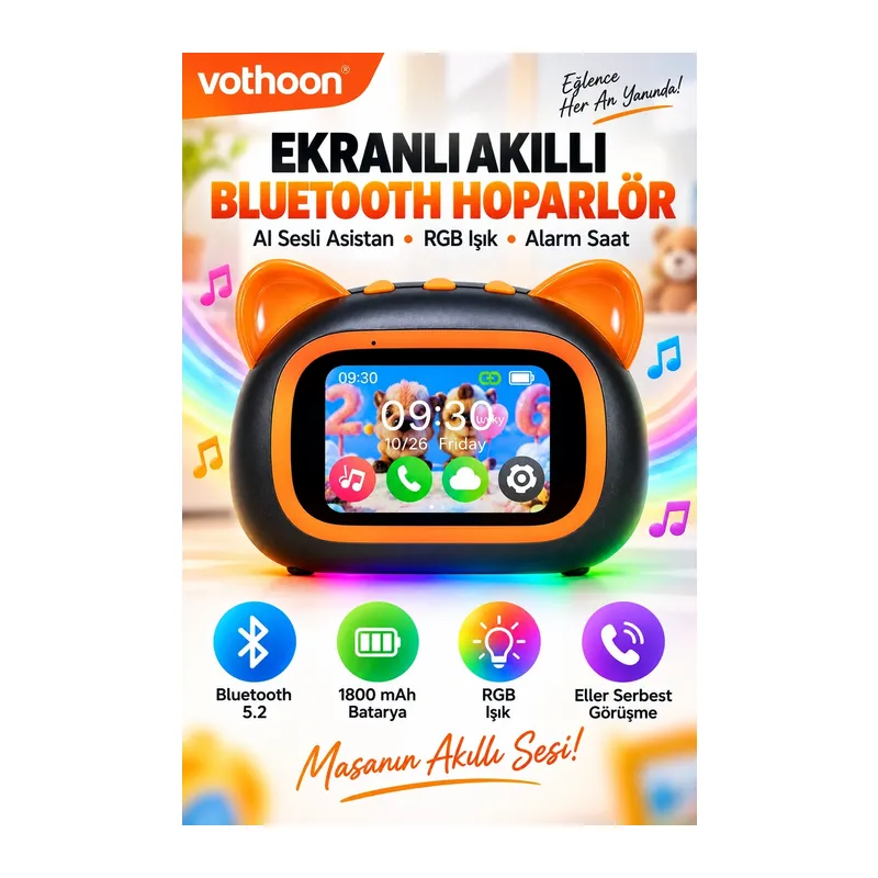Tf39 Pro Yapay Zekalı Bluetooth Hoparlör – Renkli Ekran, Rgb Işık, Alarm Ve Saat