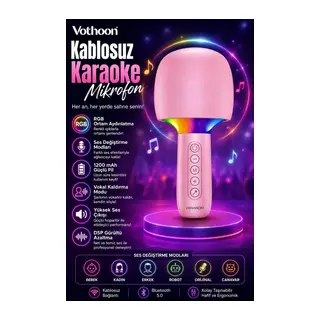 Çocuk Ve Yetişkin Karaoke Mikrofonu Kablosuz Rgb Ambiyans Işığı Ses Değiştirme Modlu Hoparlör