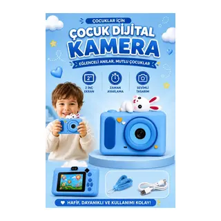Mini Çocuk Kamerası 2 İnç Ekranlı Fotoğraf Video Çekimli Şarjlı Silikon Korumalı Dijital Kamera