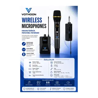 Wireless Mikrofon Sistemi Uhf Kablosuz El Mikrofonu Profesyonel Ses Performansı 50 Mt Menzil
