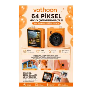 Mini Dijital Kamera 64mp 16x Digital Zoom Retro Vintage 1.4’’ekranlı Video Kamera Taşınabilir Tasarım Turuncu