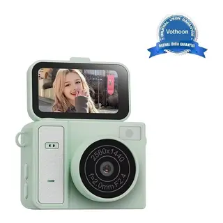2k Mini Dijital Retro Video Kamera Flaşlı Dijital Vlog Mini Fotoğraf Makinesi Türkçe Menü Yeşil