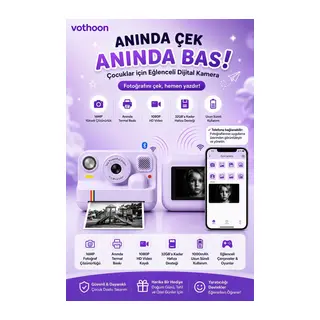 Çocuk Anında Baskılı Fotoğraf Makinesi 16mp Dijital Kamera 1080p Video Wifi Telefon Destekli