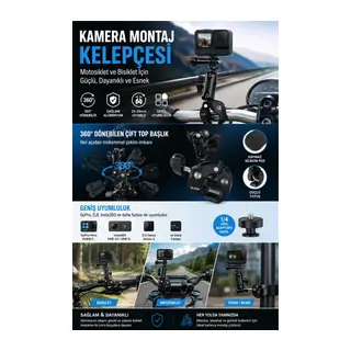 Motosiklet Bisiklet Gidon Kamera Montaj Metal Kelepçesi 360° Döner Metal Tutucu