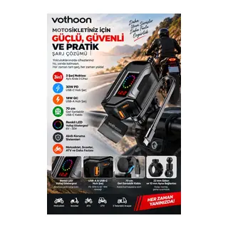 Motosiklet Telefon Tutucu Ayna Ve Gidon Bağlantılı Telefon Şarj Cihazı Geri Sarılabilir Type-c Kablolu Voltaj Göstergeli 30w