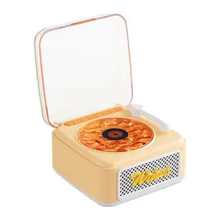 Nostalji Mini Plak Görünümlü Radyolu Bluetooth Hoparlör 3d Ses Dalgası Retro Müzik Plak Sarı