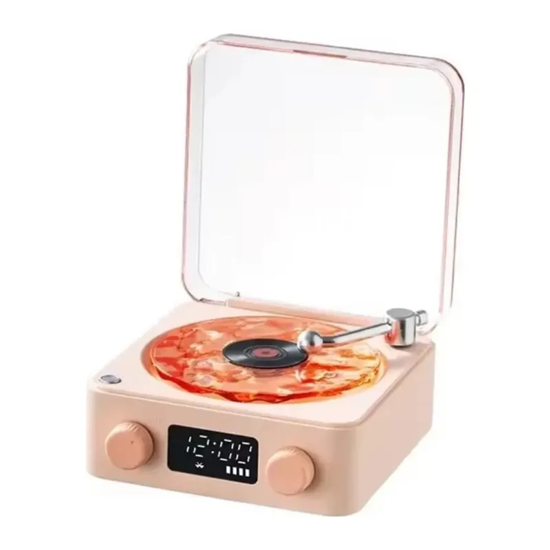 Waves Nostalji Plak Görünümlü Bluetooth Hoparlör 3d Ses Dalgası Retro Müzik Plak Pembe