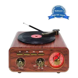 Nostaljik Tasarım Plak Çalar Görünümlü Radyolu Bluetooth Hoparlör Retro Müzik Plak
