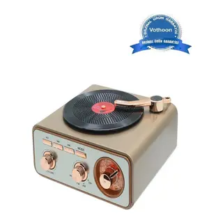 Metalik Nostaljik Tasarım Plak Çalar Görünümlü Radyolu Bluetooth Hoparlör Retro Müzik Plak