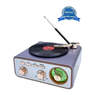 Metalik Nostaljik Tasarım Plak Çalar Görünümlü Radyolu Bluetooth Hoparlör Retro Müzik Plak