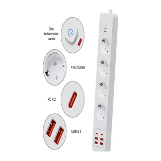 Termal Akım Korumalı 4’lü Priz 4x Usb 2x Type-c Çıkışlı Grup Priz Çoğaltıcı (3500w)