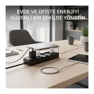 Akım Korumalı 4’lü Priz 2xusb 2xtype-c Çıkış Yüksek Gerilim Koruma Priz Çoğaltıcı